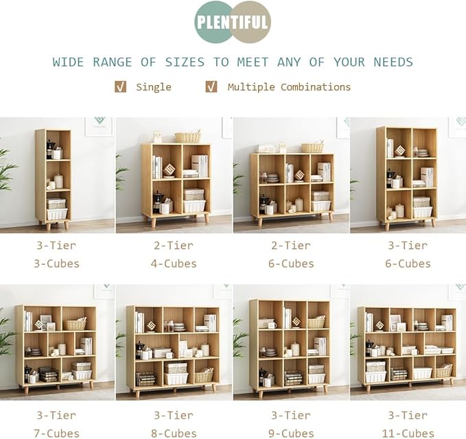 IOTXY Open Cube Low Bookcase - 3-Tier Freestanding Storage Display Cabinet Organizer with Legs for Home Office, 8-Cubes Open Shelf Short Bookshelf, Oak - LeafyLoom