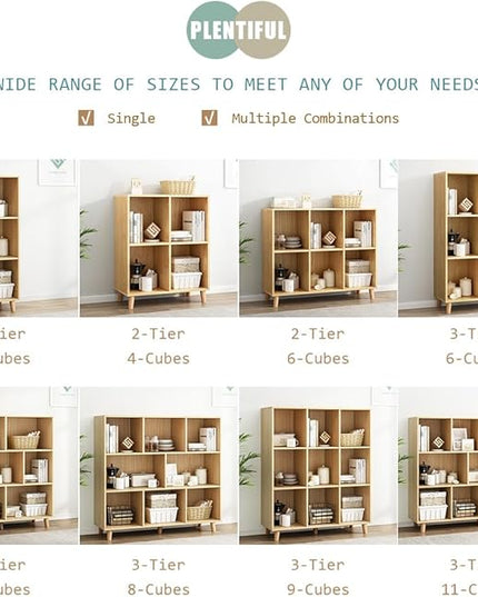 IOTXY Open Cube Low Bookcase - 3-Tier Freestanding Storage Display Cabinet Organizer with Legs for Home Office, 6-Cubes Open Shelf Short Bookshelf, Oak - LeafyLoom