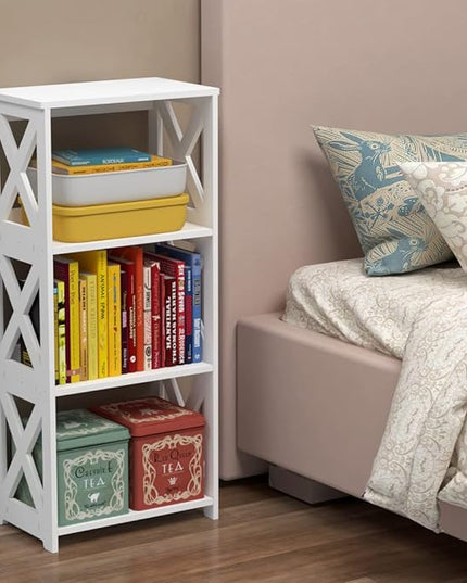 Small Bookcase Bookshelf - 4 Tier Bookshelves Organizer Storage Shelf for Kids, Bookcases Book Display Rack & Open Shelves Table for Bathroom, Living Room, Bedroom, Office, White - LeafyLoom