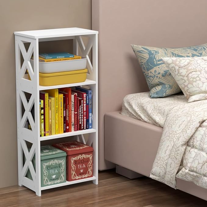 Small Bookcase Bookshelf - 4 Tier Bookshelves Organizer Storage Shelf for Kids, Bookcases Book Display Rack & Open Shelves Table for Bathroom, Living Room, Bedroom, Office, White - LeafyLoom