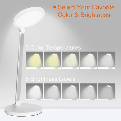 LED Desk Lamp, Aluminum Table Lamp, Dimmable Eye-Caring Table Lamp with 5 Lighting Models with 5 Brightness Levels, Touch Control and Memory Function, USB Charging Port, 8W, White…… - LeafyLoom
