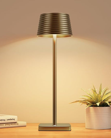 Rechargeable Cordless Table Lamp, Battery 6000mAh Metal Aluminum Housing USB LED Portable Powered Desk Lamp, 3 Levels Brightness Night Light for Restaurants Bars Outdoor (Titanium) - LeafyLoom