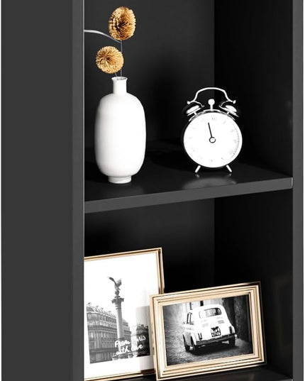 VECELO 4-Tier Bookcase, Modern Storage Cabinet with Height Difference Shelves for Standard Textbooks, 5 Cubes, Vertical or Horizontal, Easy Assembly,Vintage Black - LeafyLoom