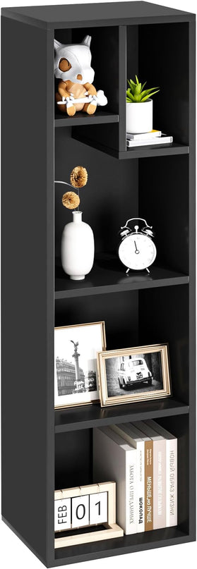 VECELO 4-Tier Bookcase, Modern Storage Cabinet with Height Difference Shelves for Standard Textbooks, 5 Cubes, Vertical or Horizontal, Easy Assembly,Vintage Black - LeafyLoom