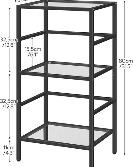HOOBRO 3-Tier Bookcase, Tempered Glass Bookshelves, Record Storage Rack with Side Fence, Storage Shelves for Bathroom, Slim Shelving Unit for for Living Room, Home Office, Black BK81CJ01 - LeafyLoom