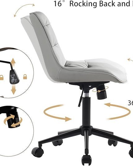 Kidol & Shellder Armless Office Chair Desk Chair Comfy Makeup Vanity Chair with Back Ergonomic Swivel Chair Home Office Desk Chairs with Wheels Rolling Computer Chair Bedroom Accent Chair(Gray) - LeafyLoom