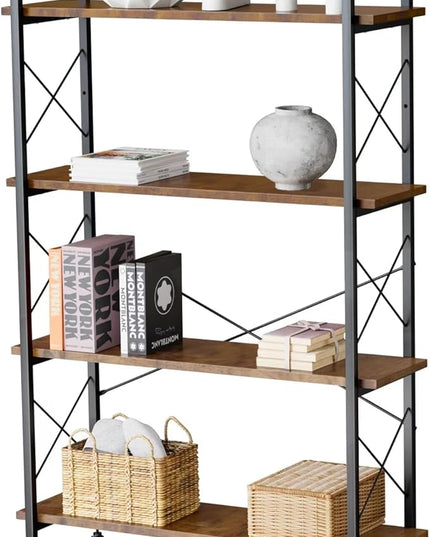 Industrial Bookshelf,Rustic Open Shelf Bookcase,4 Tier Book Shelf for Bedroom Office Living Room,Small Bookshelf for Small Spaces with Metal Frame - LeafyLoom