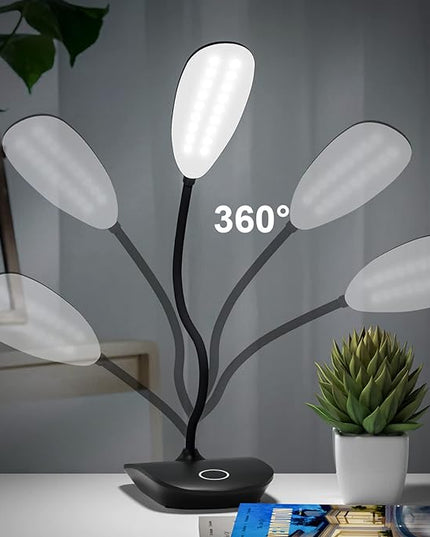 DEEPLITE Battery Operated Desk Lamp, LED Desk Light 3 Lighting Stepless Dimming, Table Lamp 5W Touch Control Eye Caring, Flexible Gooseneck, Portable Reading Light for Dorm Study Bedroom (Set of 2) - LeafyLoom