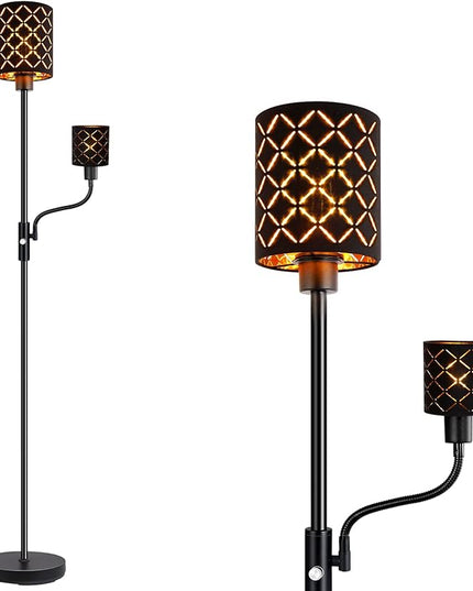 Industrial Floor Lamps for Living Room, Modern Torchiere Standing Lamp with Reading Light for Bedroom, Farmhouse Floor Lamp with Decorative Lampshade, Metal Tall Stand up Lamp, Vintage Pole Lamp Black - LeafyLoom