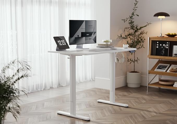 Electric Standing Desk, Adjustable Height Stand up Desk, 40x24 Inches Sit Stand Home Office Desk with Splice Board,White Top - LeafyLoom