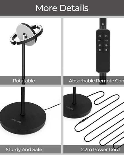 FIMEI Floor Lamp for Living Room, Saturn Ring Original Design, LED Bright Rotatable Modern Floor Lamp, Stepless Dimming and 3 Color Temperatures, Touch/Remote Control, for Bedroom Office, Black - LeafyLoom