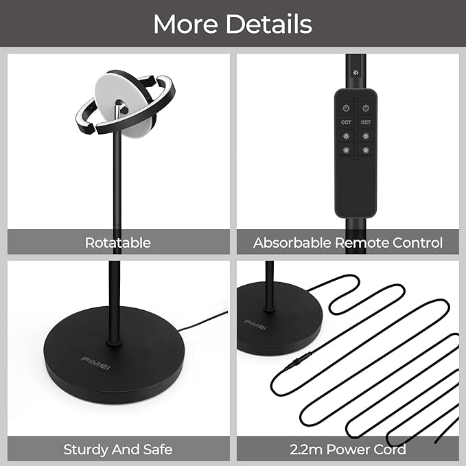 FIMEI Floor Lamp for Living Room, Saturn Ring Original Design, LED Bright Rotatable Modern Floor Lamp, Stepless Dimming and 3 Color Temperatures, Touch/Remote Control, for Bedroom Office, Black - LeafyLoom