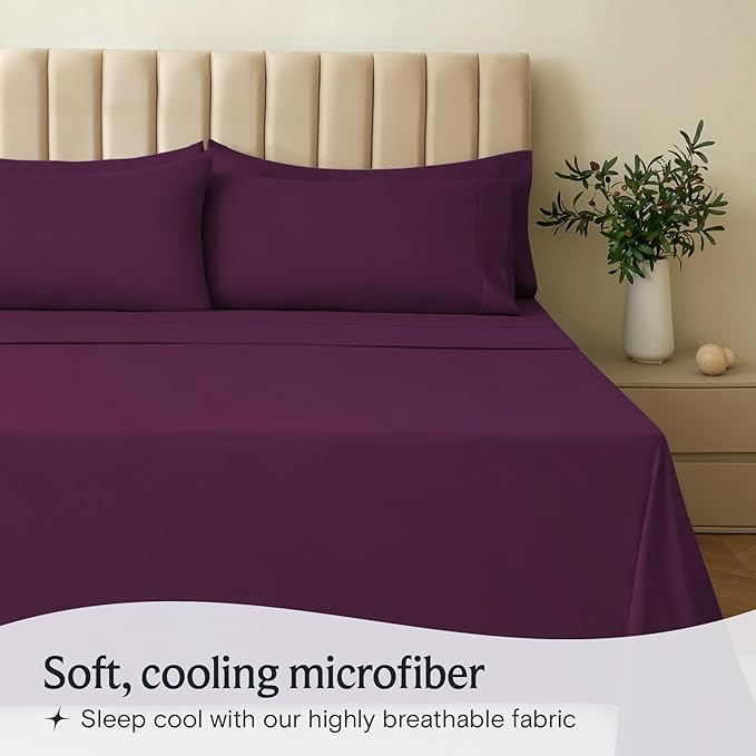 LuxClub 6 PC King Sheet Set, Breathable Luxury Bed Sheets, Deep Pockets 18" Wrinkle Free Cooling Bed Sheets Machine Washable Hotel Bedding Silky Soft - Eggplant King - LeafyLoom