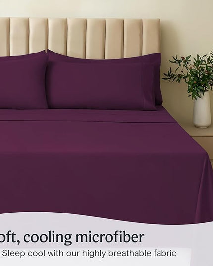 LuxClub Twin XL Sheets - Soft Twin Bed Sheets for-Boys-and-Girls-4 PC Deep Pockets 18" Eco Friendly Wrinkle Free-Kids-Fitted Sheets Machine Washable Hotel Bedding Silky Soft - Eggplant Twin XL - LeafyLoom
