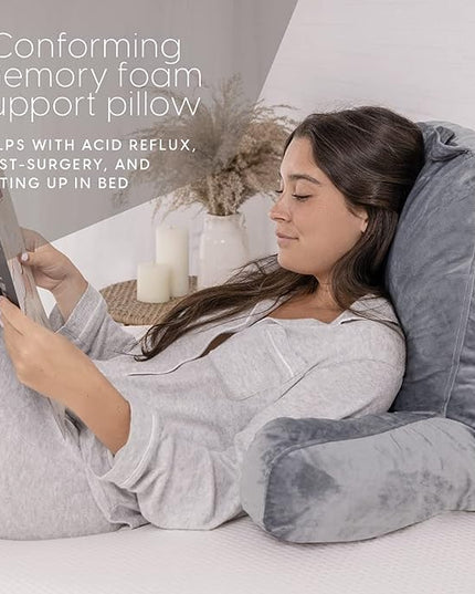 Milliard Reading Pillow with Shredded Memory Foam, Large Adult Backrest with Arms, Back Support for Sitting Up in Bed with Washable Cover (Sit up Pillow) - LeafyLoom