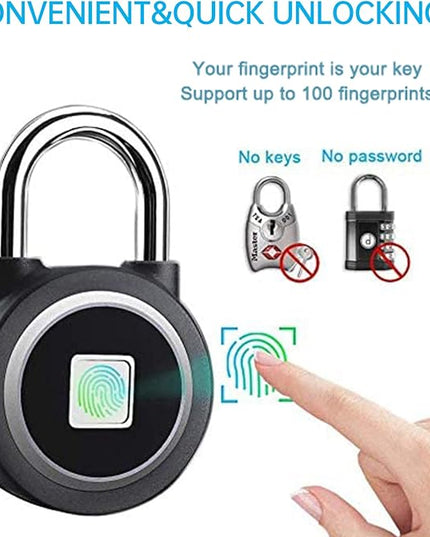 Fingerprint Padlock, Bluetooth Lock, Mobile APP, MEGAFEIS Smart Padlock with Keyless Biometric, Water Resistant, Suitable for Gym, Sports, Bike, School, Fence and Storage(Black) MEGAFEIS