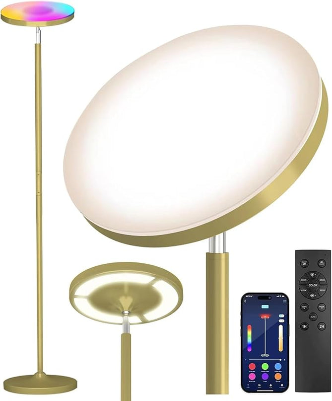 Keepsmile Gold Double Side Lighting LED Floor Lamp with Remote Smart App 36W 2600LM Bright Tall Standing RGB Floor Lamp Angle Multicolor Dimmable Modern Floor Lamps for Living Room Bedroom - LeafyLoom