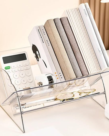 Acrylic Desktop Bookshelf, Detachable Bookcase, Clear Book Organizer, Book/CD/Magazine Rack for Office/Study Room Library/Home (Clear, 12.6") - LeafyLoom