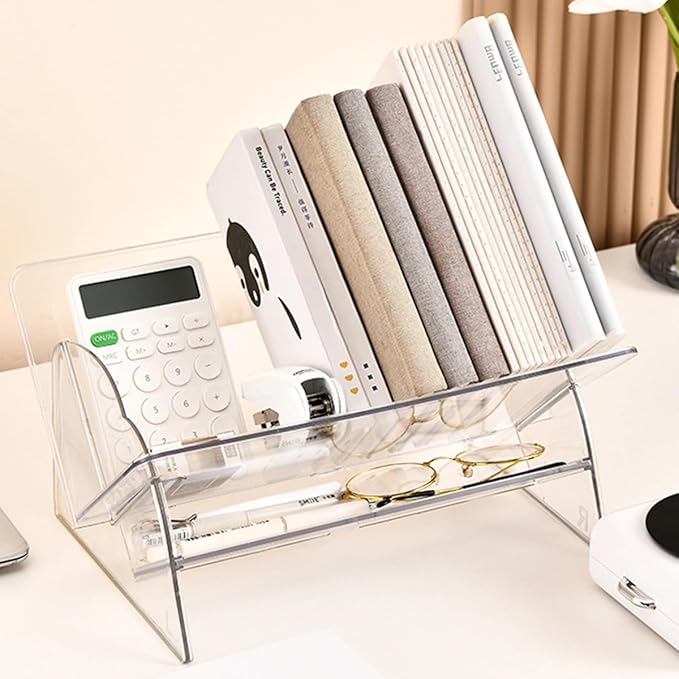 Acrylic Desktop Bookshelf, Detachable Bookcase, Clear Book Organizer, Book/CD/Magazine Rack for Office/Study Room Library/Home (Clear, 12.6") - LeafyLoom