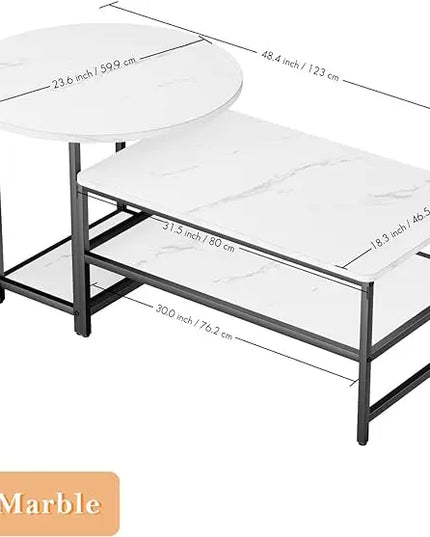 WOHOMO Coffee Table, White Modern Coffee Tables for Living Room, Detachable 2 Small Coffee Tables, Faux White Marble - LeafyLoom
