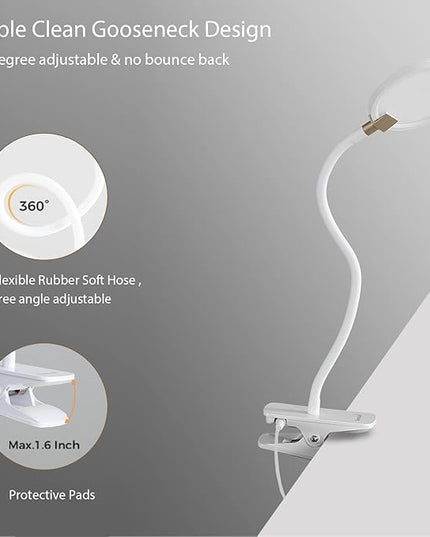 7W Flexible Gooseneck LED Desk lamp Touch 3 Steps Dimmable LED Clip on Light Reading lamp Warm White 3000K 3 Brightness Book Lights Eye Caring Clamp lamp - LeafyLoom
