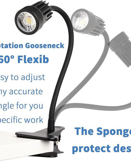 EAGLOD LED Clamp Clip on Light Desk Lamp, 3w Clip Bedside Lamp Clamp,360°Flexible Gooseneck Night Lights, Reading Lighting,Table Lamp for College Dorm,Home,Nail Art,Tattoo Lamp 2Pack - LeafyLoom
