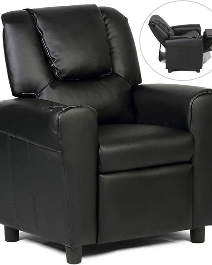 ARLIME Kids Recliner chair, toddler Armchair Upholstered Couch with Cup Holder, Backrest, baby Leather sofa with Headrest and Footrest, Child Furniture for Ages 2-7 (Black) - LeafyLoom