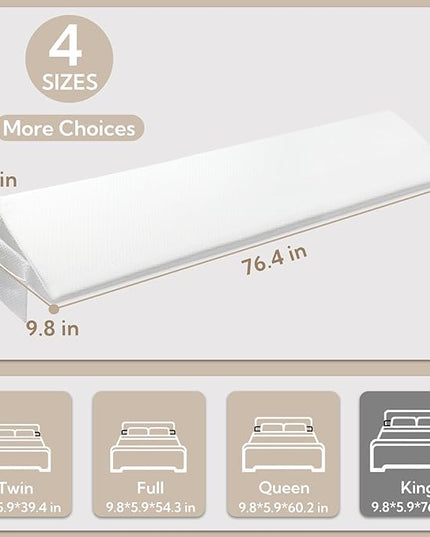 King Bed Wedge Pillow - Versatile Wedge Pillow Bed Gap Filler. Can Also be Used as a headboard Pillow, Mattress Wedge, and Bed Gap Filler (White 76"x10"x6") - LeafyLoom