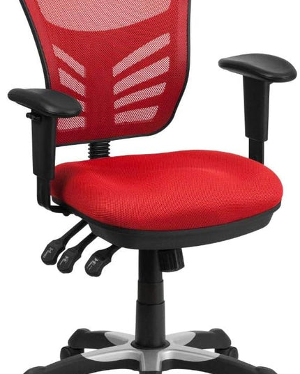 Flash Furniture Nicholas Mid-Back Red Mesh Multifunction Executive Swivel Ergonomic Office Chair with Adjustable Arms - LeafyLoom