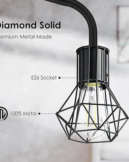 BoostArea Industrial Floor Lamp, Diamond Shape Design, 6W LED Bulb, E26 Socket, On/Off Footswitch, Premium Quality, Safe, Easy Assembly, Modern Style, Black - LeafyLoom