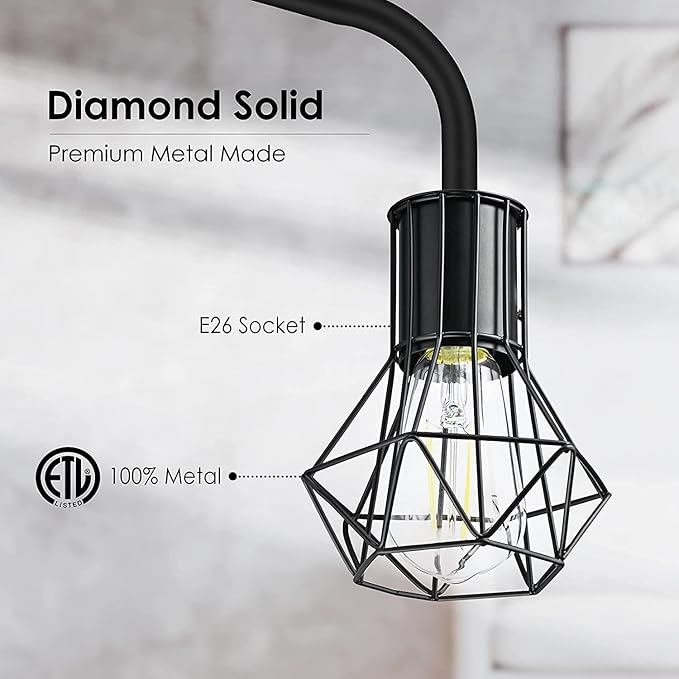BoostArea Industrial Floor Lamp, Diamond Shape Design, 6W LED Bulb, E26 Socket, On/Off Footswitch, Premium Quality, Safe, Easy Assembly, Modern Style, Black - LeafyLoom
