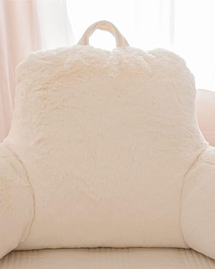 A Nice Night Faux Fur Reading Pillow Bed Wedge Large Adult Children Backrest with Arms Back Support for Sitting Up in Bed/Couch for Bedrest,Ivory - LeafyLoom