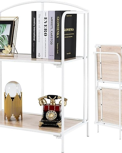 No Assembly Folding Bookshelf for Living Room, 2 Tier White Collapsible Book Shelf for Home Office, Portable Bookcase Storage Organizer - LeafyLoom