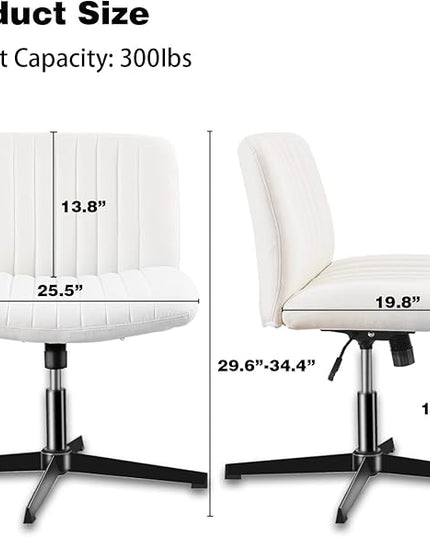FELICE Cross Legged Armless Wide Seat Chair Fabri Padded Height Adjustable for Home Office Desk Makeup, Beige - LeafyLoom