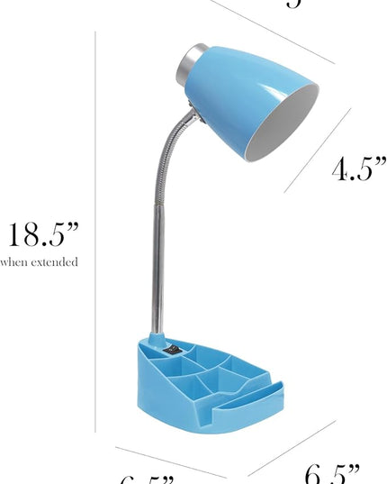 Simple Designs LD1067-BLU Compartmental Desk Lamp with iPhone/iPad/Tablet Stand, Bendable Gooseneck, for Office, Living Room, Nightstand, Library, Entryway, Blue - LeafyLoom