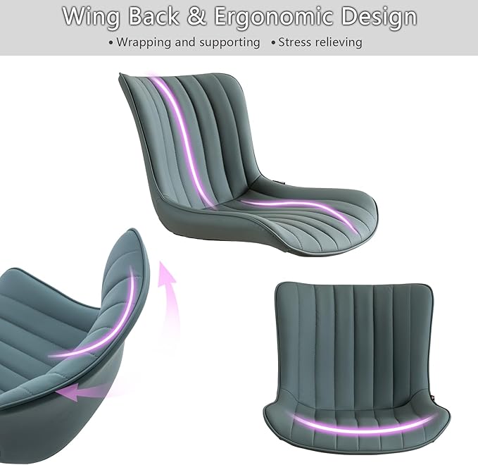 YOUNIKE Armless Office Chair Swivel Desk Chair with Wheels Upholstered Leather Computer Chair Adjustable Task Chair Modern Rolling Chair with Back, Greyish Green - LeafyLoom