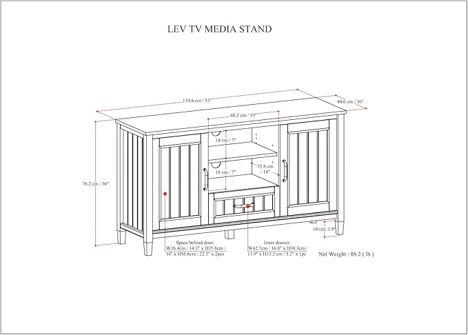 SIMPLIHOME Lev SOLID WOOD 53 Inch Wide Contemporary TV Media Stand in Smoky Brown for TVs up to 60 Inches, for The Living Room and Entertainment Center - LeafyLoom