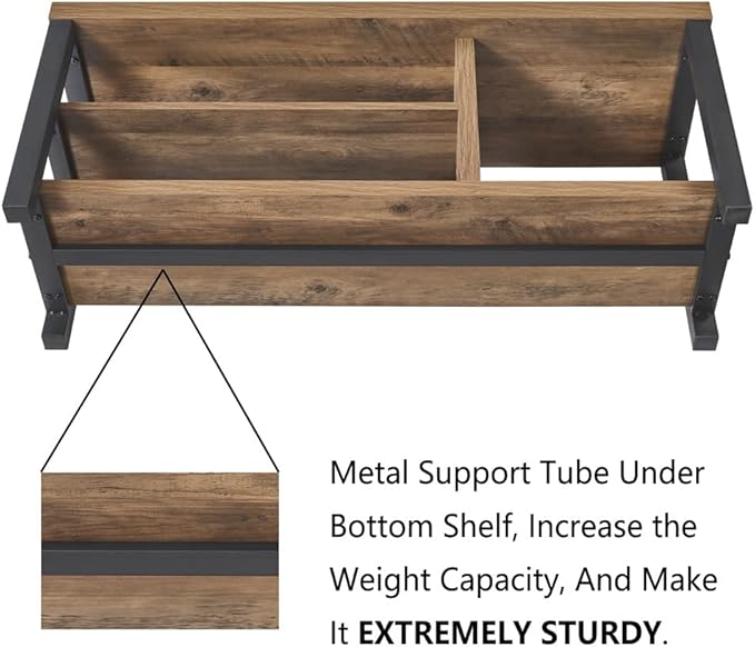 FOLUBAN Industrial Entryway Bench, Rustic Wood and Metal Shoe Storage Bench Seat for Living Room, Oak - LeafyLoom