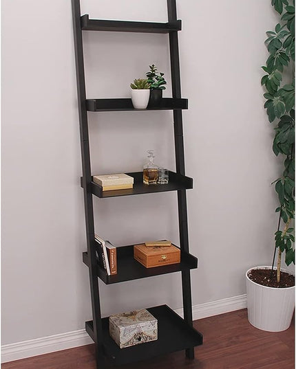 Kiera Grace Providence Hadfield 5 Tier Ladder Shelf Modern Leaning Bookshelf Storage Rack for Home, Office, 18" x 67", Black - LeafyLoom