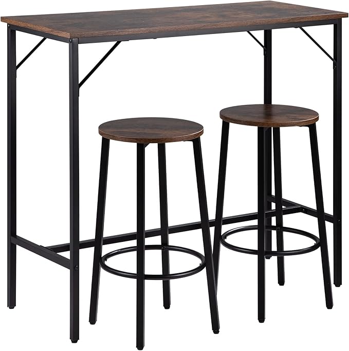 VEVOR Bar Table and Chairs Set 39" Pub Table Set with 2 Bar Stools Kitchen Dining Table and Chairs Set for 2 Iron Frame Counter Height Dining Sets for Home, Kitchen, Living Room - LeafyLoom