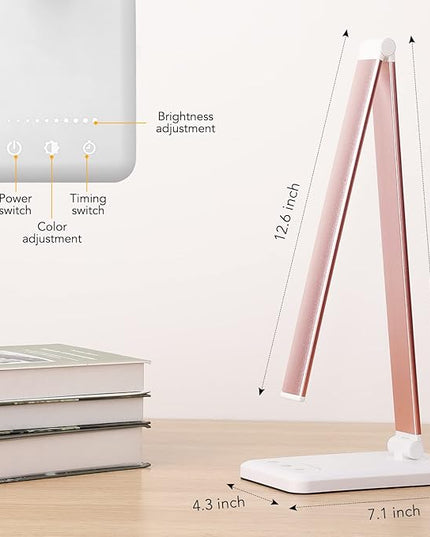 Led Desk Lamp, Desk Lamp with USB Charging Port, 5 Color Modes, 10 Brightness, Natural Light, Eye Caring Reading Lamp, Desk Light for Home Office, Table Lamp, Touch Control, Auto-Timer, Pink - LeafyLoom