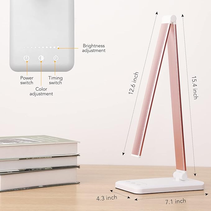 Led Desk Lamp, Desk Lamp with USB Charging Port, 5 Color Modes, 10 Brightness, Natural Light, Eye Caring Reading Lamp, Desk Light for Home Office, Table Lamp, Touch Control, Auto-Timer, Pink - LeafyLoom
