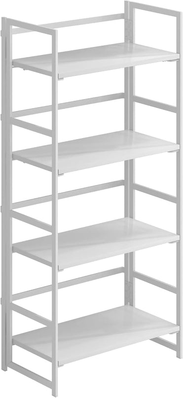 No-Assembly Folding Bookshelf Storage Shelves 4 Tiers Vintage Multifunctional Plant Flower Stand Storage Rack Shelves Bookcase for Home Office(All White) - LeafyLoom