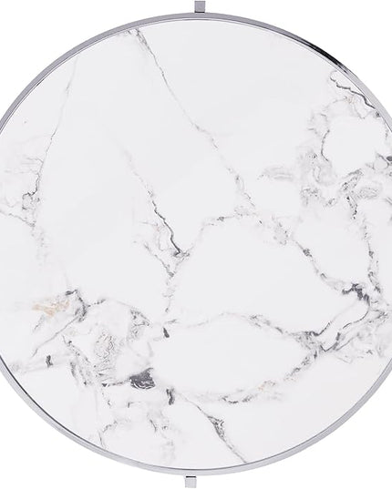 Round Coffee Table Coffee Tables for Living Room Sintered Stone Marble Top Sturdy Metal Frame (Silver, 31.50 inches) - LeafyLoom
