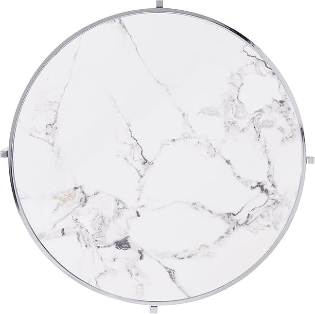 Round Coffee Table Coffee Tables for Living Room Sintered Stone Marble Top Sturdy Metal Frame (Silver, 31.50 inches) - LeafyLoom