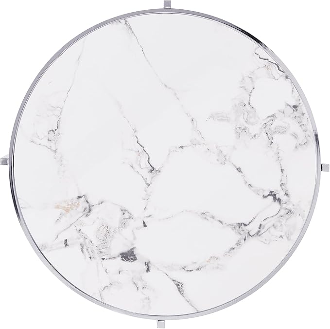 Round Coffee Table Coffee Tables for Living Room Sintered Stone Marble Top Sturdy Metal Frame (Silver, 31.50 inches) - LeafyLoom