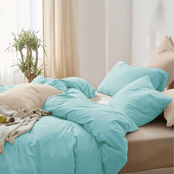 ETDIFFE Turquoise King Size Comforter, 3 Piece Aesthetic Modern Teal Bedding Set - Soft & Lightweight All Season Microfiber Down Alternative Bed Comforter with 2 Pillow Shams for Women Men - LeafyLoom