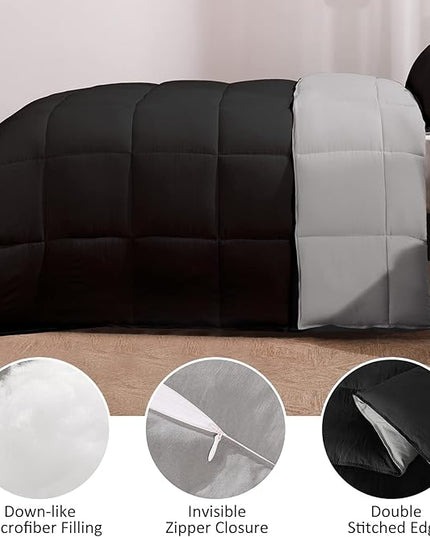 Basic Beyond Twin Comforter Set for Girls and Boys - Fluffy Twin Bed Comforter Set for All Seasons - Reversible Black and Grey Twin Comforter Set - 2 Pieces (1 Comforter + 1 Pillow Sham) - LeafyLoom