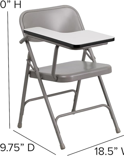 Flash Furniture Rutherford Steel Folding Chair with Right Handed Tablet Arm, Commercial Foldable Conference Room Tablet Arm Chair, Set of 2, Gray - LeafyLoom