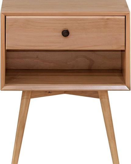 Walker Edison Mid Century Modern 1 Nightstand Bedroom Storage Drawer and Shelf Bedside End Table, 24 Inch, Natural Pine - LeafyLoom